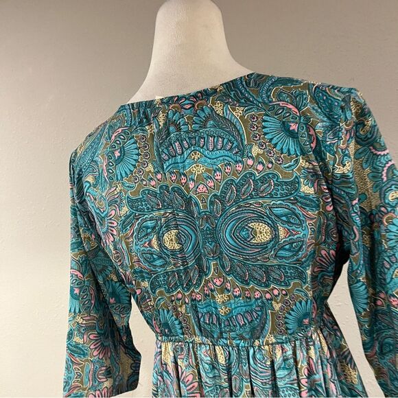 Boemo Anthropologie Turquoise Paisley Bohemian Peasant Maxi Boho Dress s medium - Picture 7 of 12